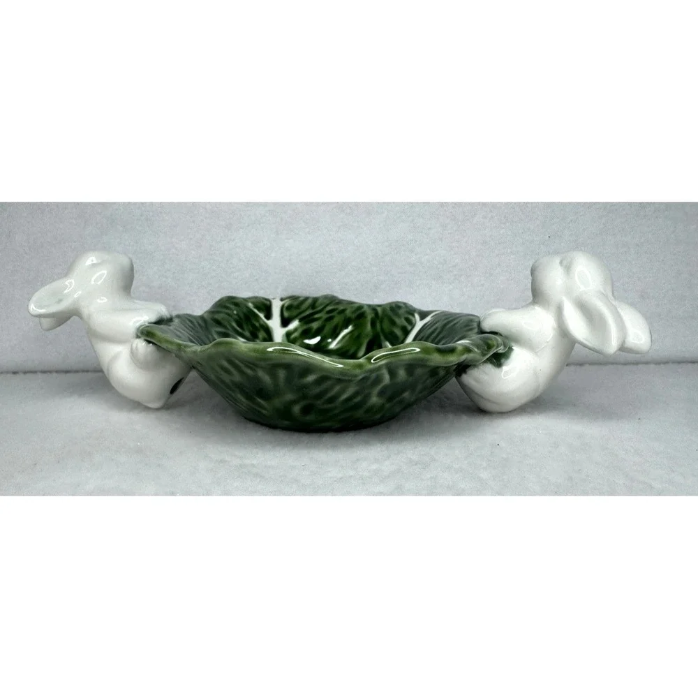 Pair of Rabbit Cabbage Serving Dishes By Maxcera‎ Easter Spring Decor Whimsical